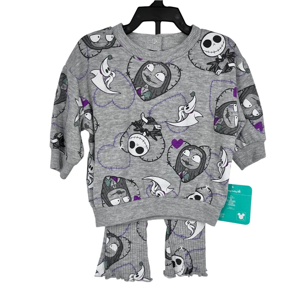 Disney Baby Nightmare Before Christmas Outfit Girls 0-3M Gray Jack Sally 2pc Set